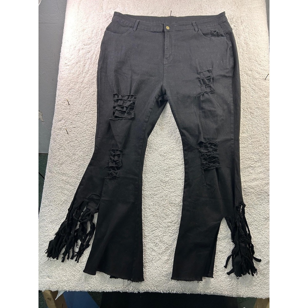 Distressed‎ Flare Pants Womens 4XL Shredded Fringe Grunge Ripped Jeans Thrashed